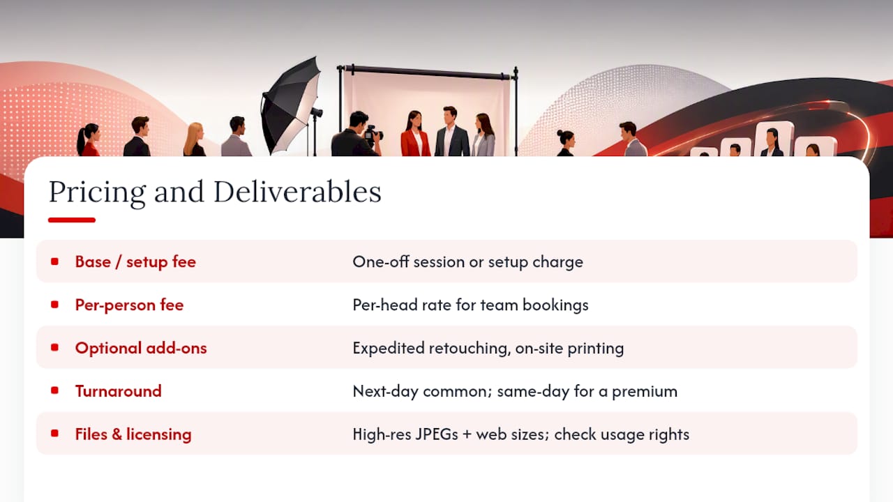 Trade show headshot pricing and delivery components