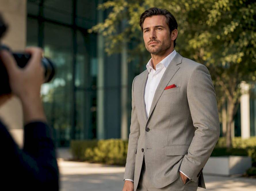 Executive posing for outdoor headshot portrait