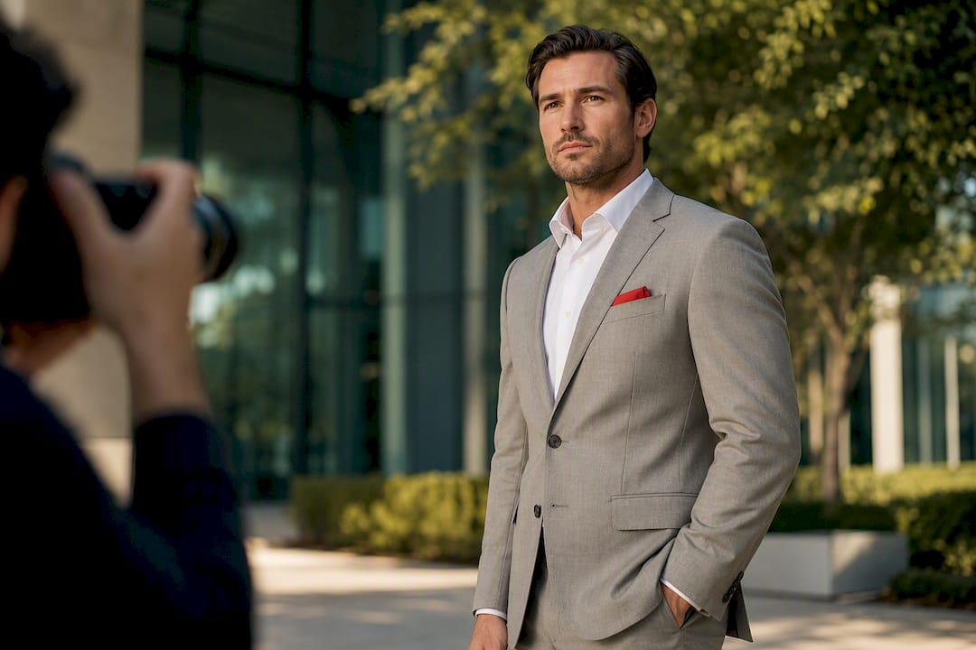 Executive posing for outdoor headshot portrait