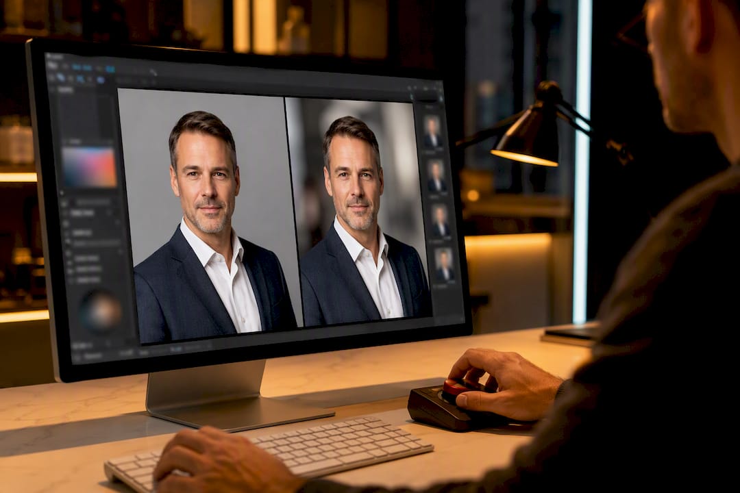 Retoucher editing an executive headshot background