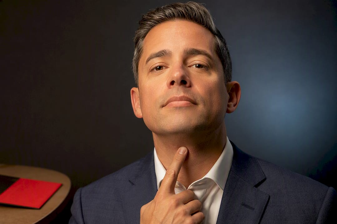 Executive practicing headshot jawline pose