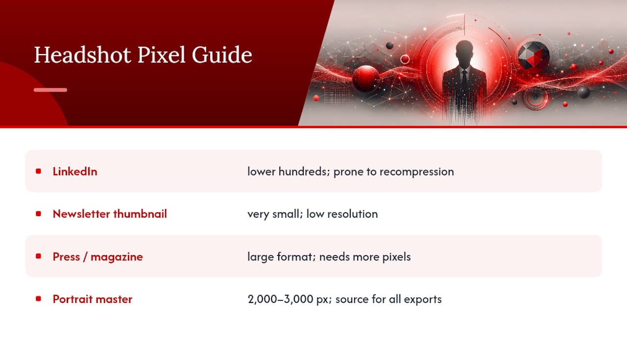 Headshot Resolution Requirements: A Platform and Print Cheat Sheet — overview diagram