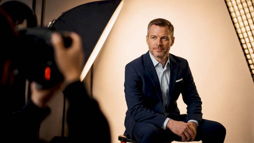 Executive during professional headshot studio session