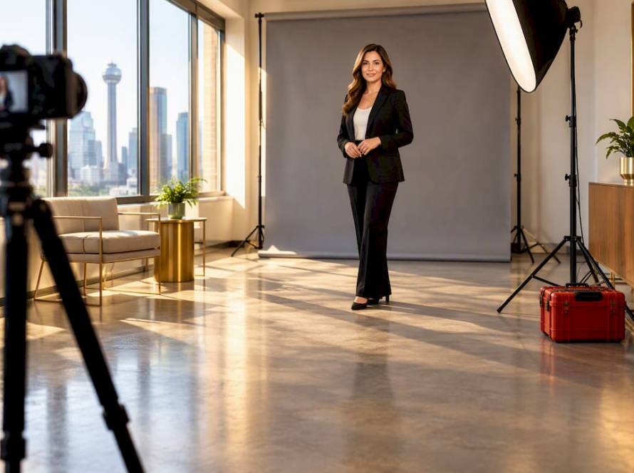 Corporate headshot room with deep shooting distance