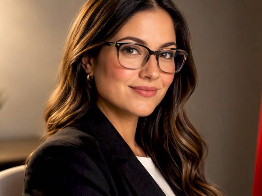 Professional wearing glasses during headshot session