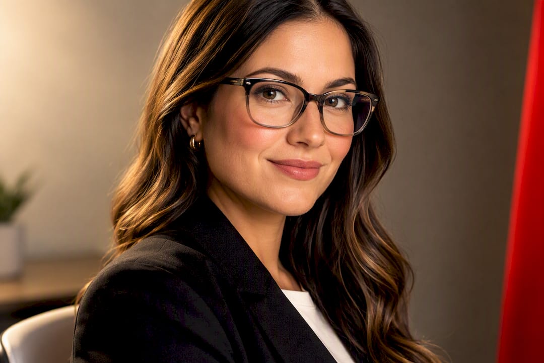 Professional wearing glasses during headshot session