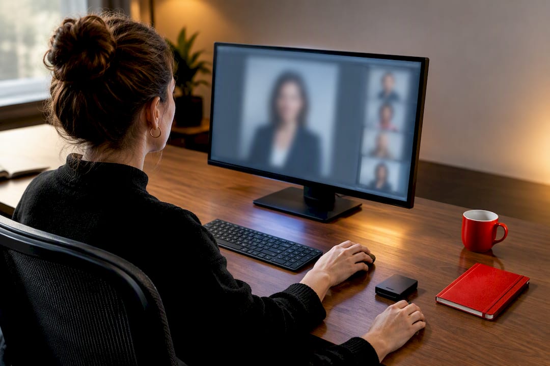 Photographer reviewing an executive headshot