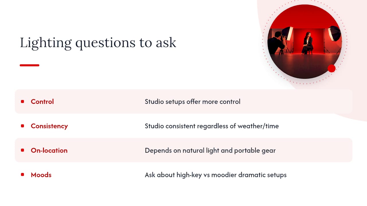 Comparison of three headshot lighting approaches